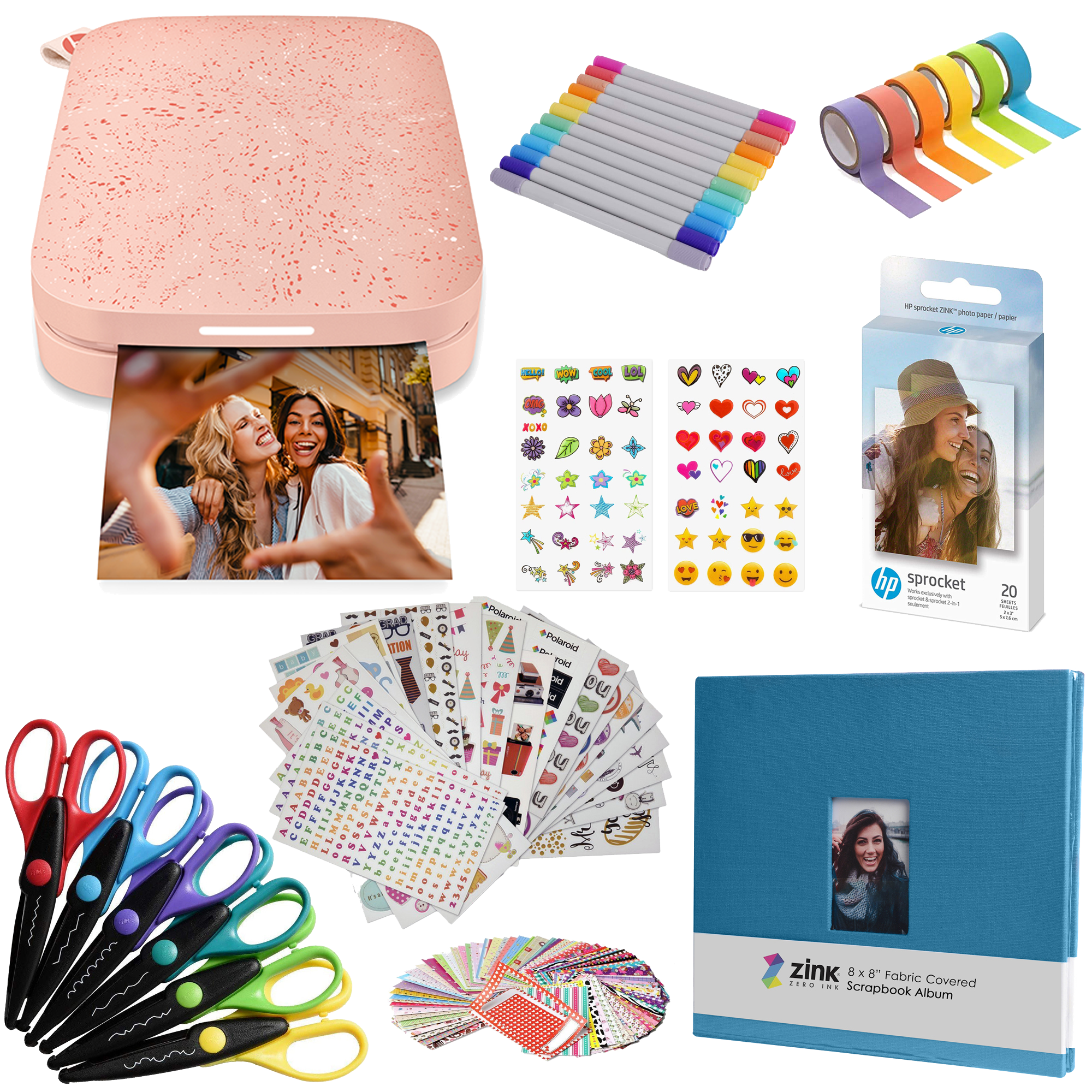 AMZHPISPK3BP_0e027c0a-29b5-42a7-b170-967d9e0a0e62 HP Sprocket Portable 2x3" Instant Photo Printer (Blush Pink) Scrapbook Bundle - Image 1