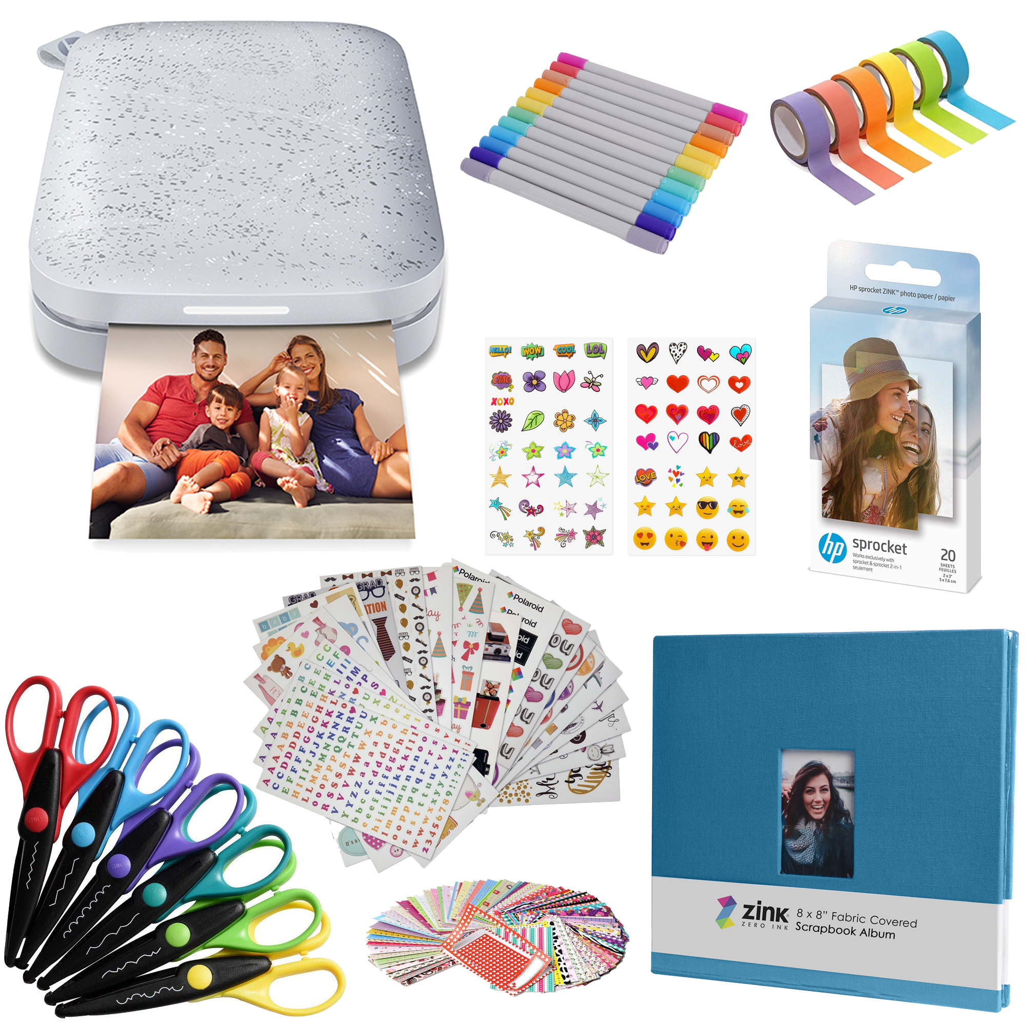 AMZHPISPK3WH_580325a1-4f01-4866-bebb-05b9abba3cb6 HP Sprocket Portable 2x3" Instant Photo Printer (Luna Pearl) Scrapbook Bundle - Image 1