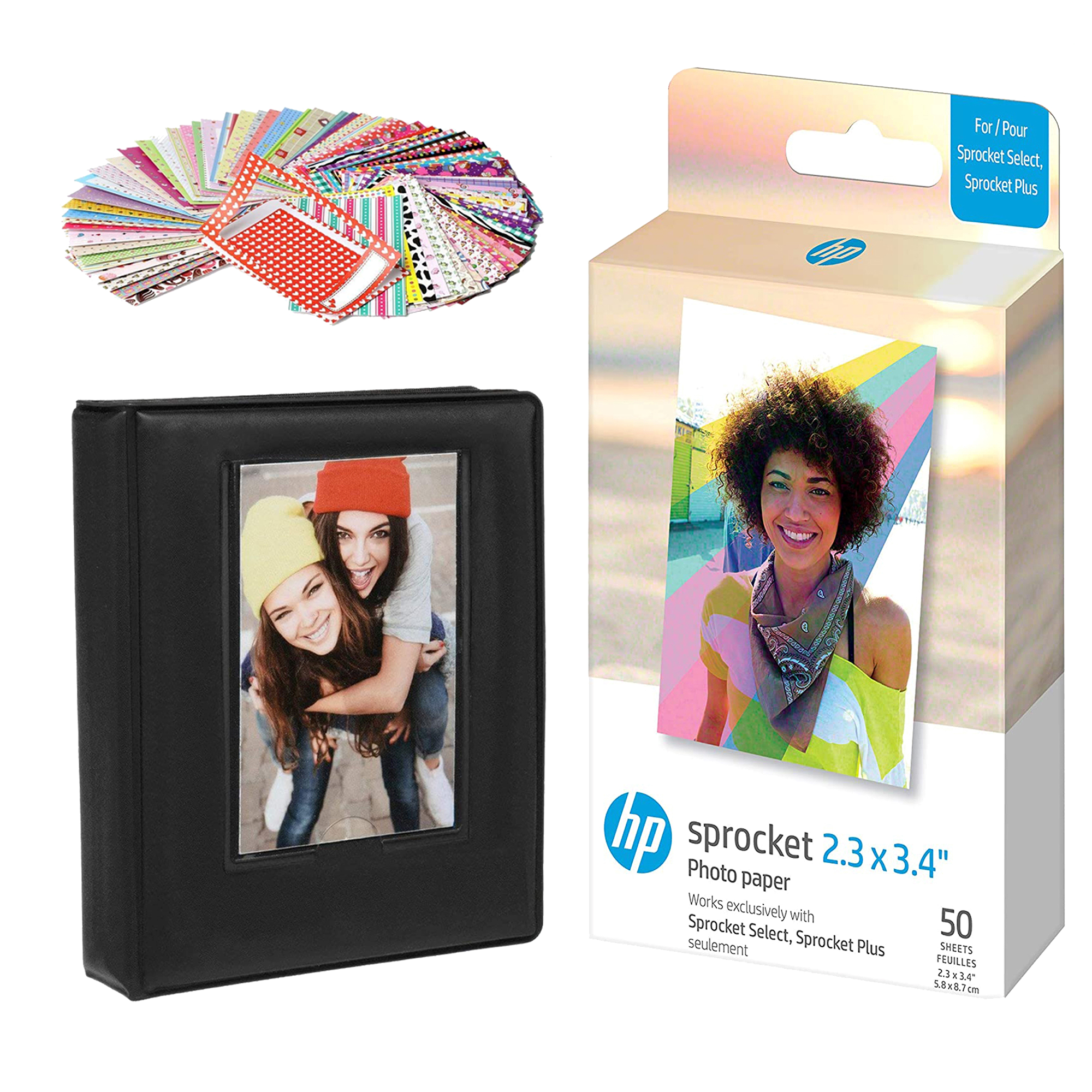 AMZHPIZL2X3K150 HP Sprocket 2.3 x 3.4" Zink Sticky Back Photo Paper (50 Sheets) Starter Bundle - Image 1