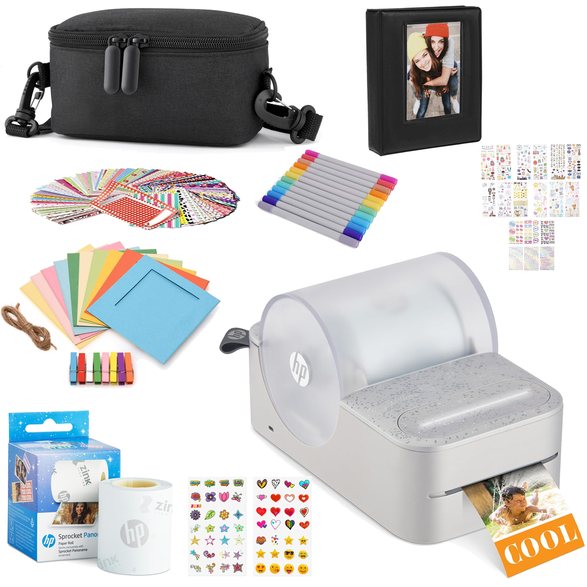 AMZHPPANK2W-p HP Sprocket Panorama Instant Portable Color Label & Photo Printer (Grey) Gift Bundle - Image 1